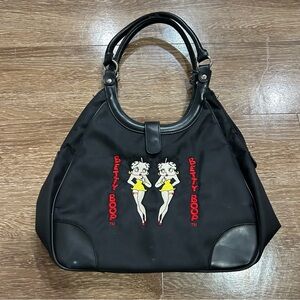 Betty Boop Purse Bag Vintage Black Leather Nylon Black Y2K Twin Goth